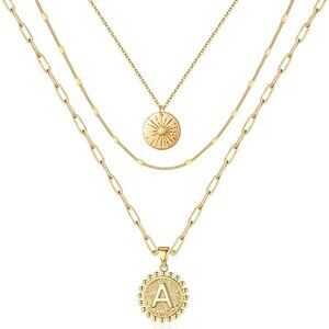 14k Gold Plated Handmade Coin Initial Necklace Layering Gold Choker Necklaces